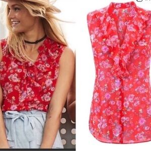 CAbi Vibrant Red Floral Sleeveless Top